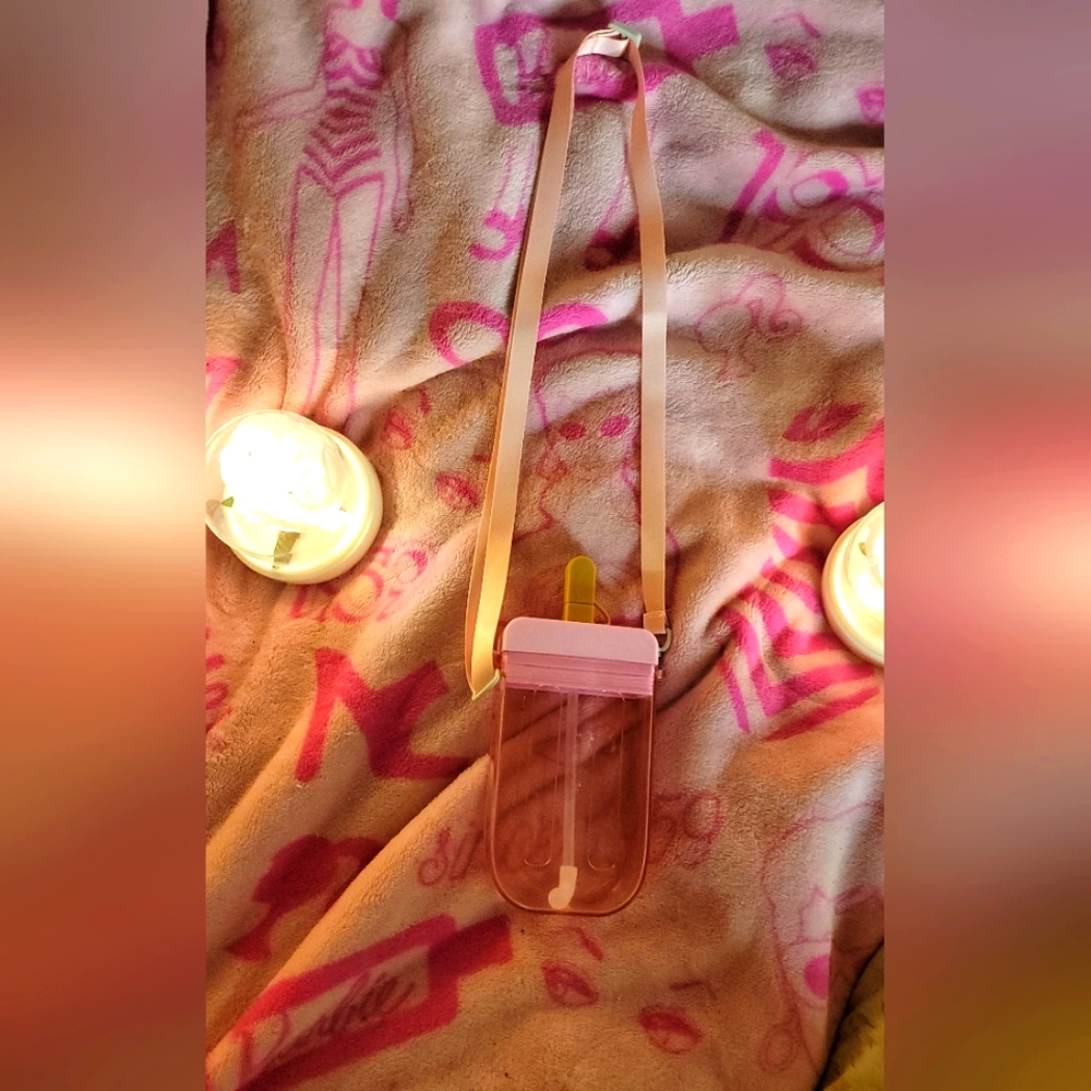 NWOT Pink Popsicle Canteen W/built In Straw&strap